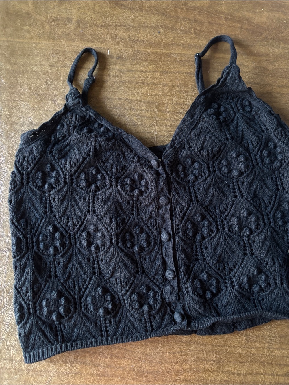 Aeropostale Black Crochet Knit Button-Front adjustable top